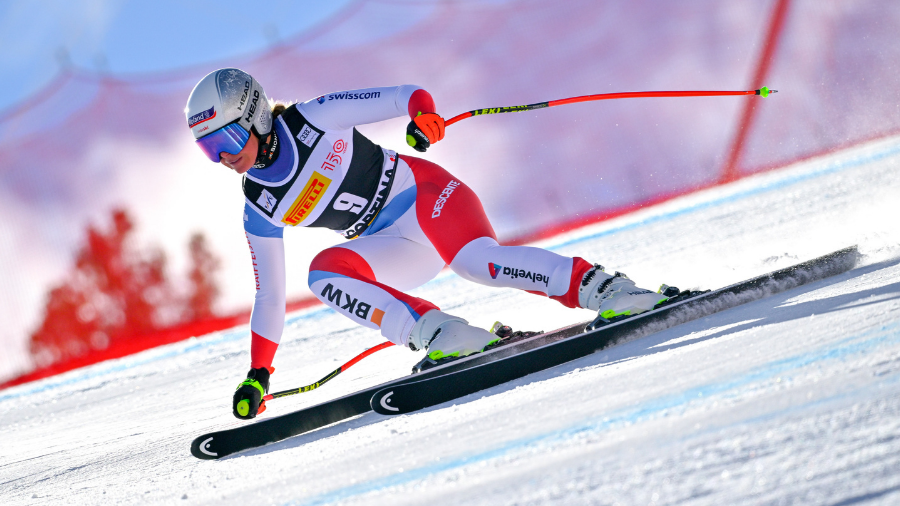 Corinne Suter at Women's World Cup Downhill Skiing event....