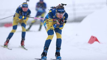 OBERHOF, GERMANY - JANUARY 09: Elvira Oeberg of Sweden competes during the Pursuit Women at the IBU...
