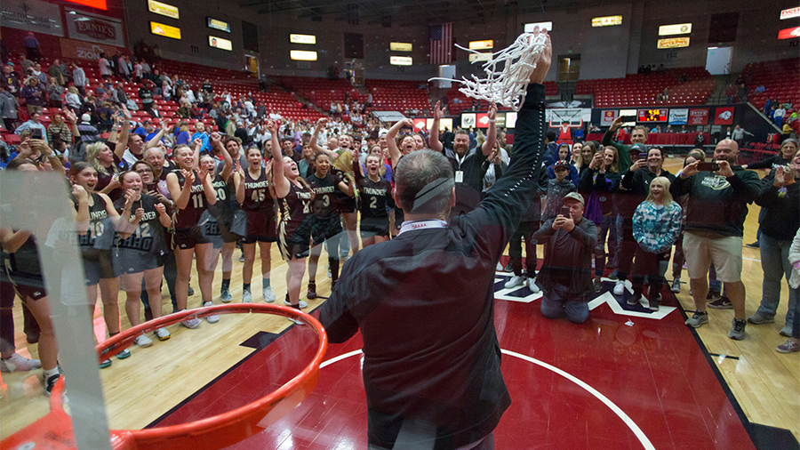 The Desert Hills girls basketball team claims the 4A state championship in a double overtime game a...