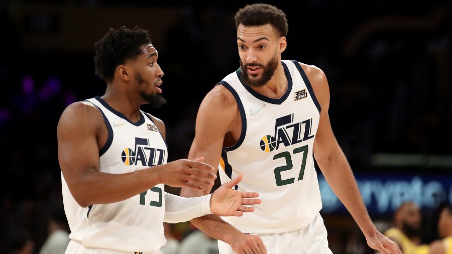 Utah Jazz All-Stars Donovan Mitchell and Rudy Gobert (Photo by Katelyn Mulcahy/Getty Images)...