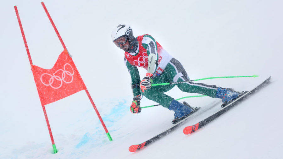 Fayik Abdi of Team Saudi Arabia skis during the Men's Giant Slalom Run 1 on day nine of the Beijing...