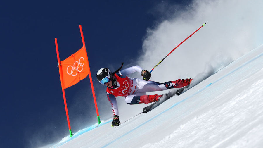 Isabella Wright of Team United States skis during the Women's Downhill 3rd Training on day 10 of th...