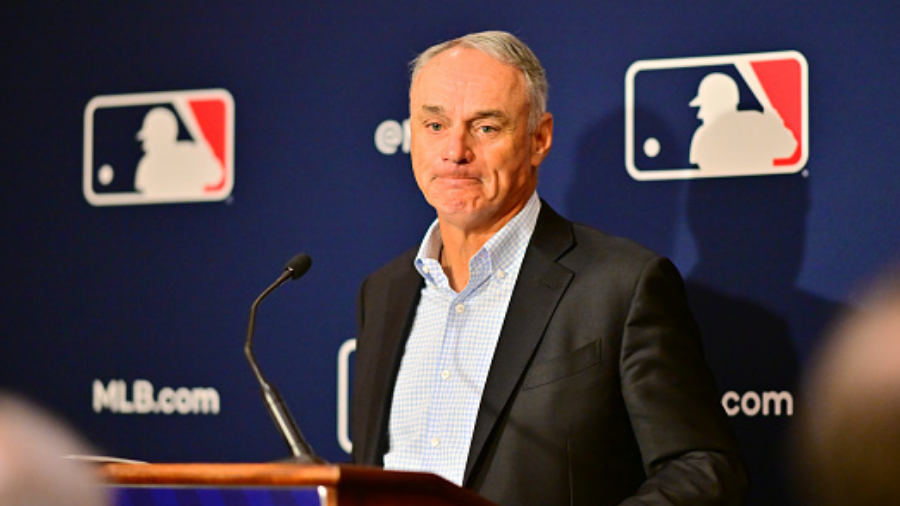 ORLANDO, FLORIDA - FEBRUARY 10: Major League Baseball Commissioner Rob Manfred answers questions du...