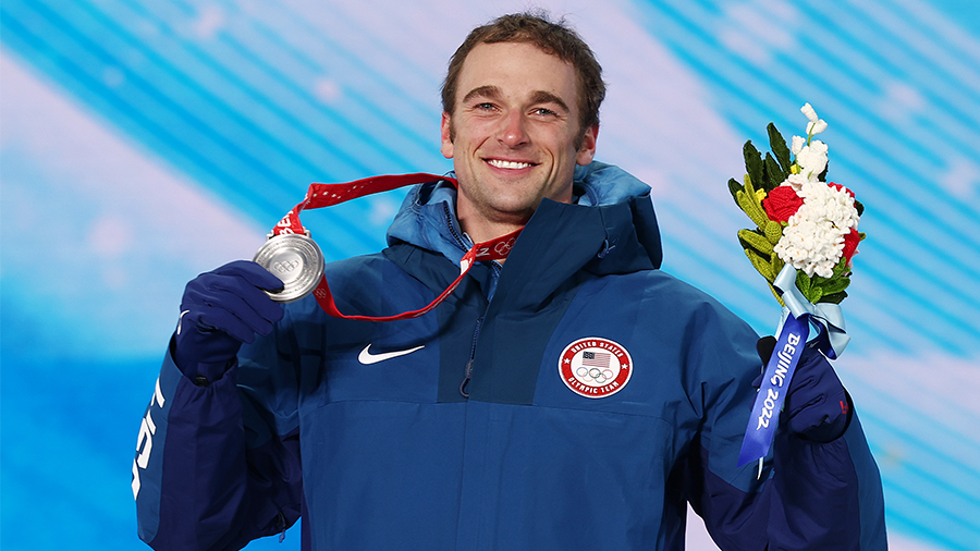 ZHANGJIAKOU, CHINA - FEBRUARY 16: Silver medallist Nicholas Goepper of Team United States poses wit...