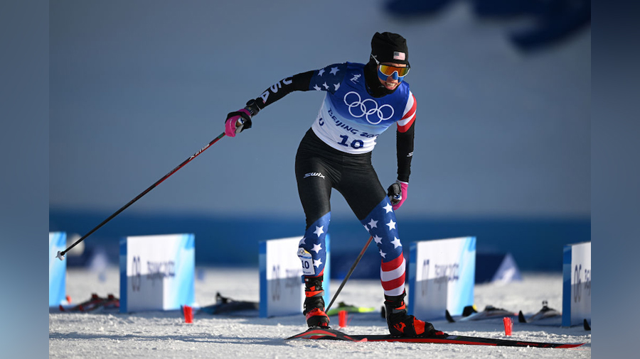 Rosie Brennan of Team United States competes during the Women's Cross Country 7.5km + 7.5km Skiathl...