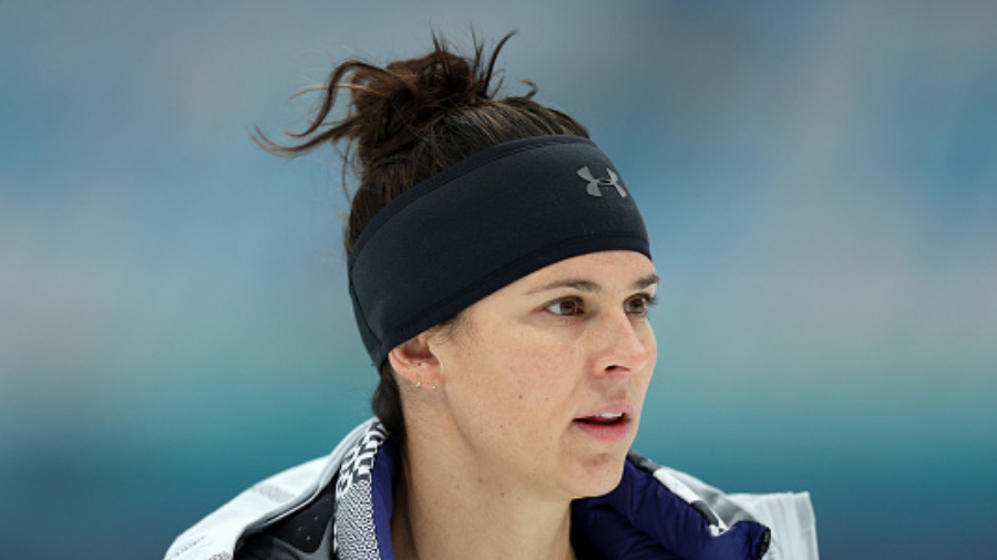 BEIJING, CHINA - JANUARY 31: Brittany Bowe of Team United States looks on during a speed skating pr...