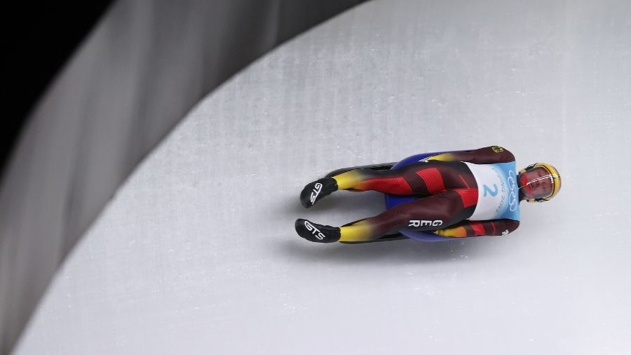 Felix Loch of Team Germany slides during the Men's Singles Luge Run 3 on day two of the Beijing 202...