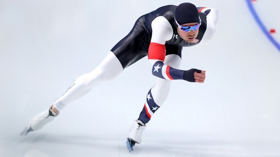Joey Mantia of Team United States skates during the Men's 1500m on day four of the Beijing 2022 Win...