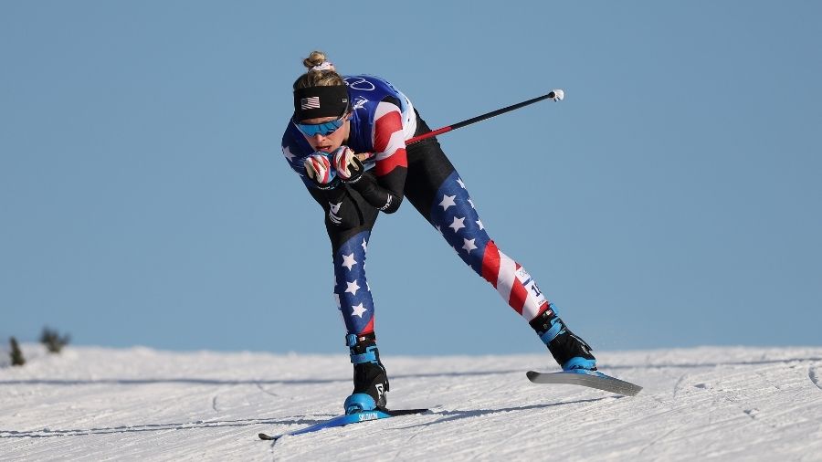Jessie Diggins of Team United States competes during the Women's Cross-Country Sprint Free Qualific...