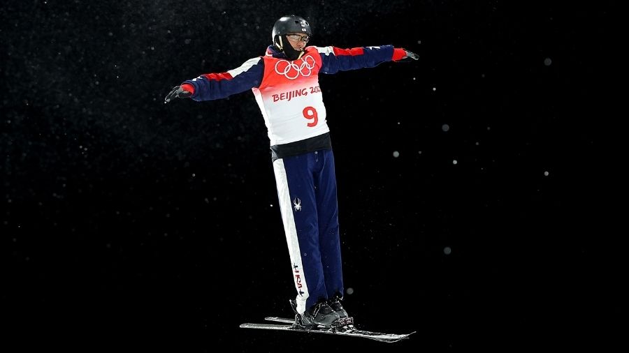 Eric Loughran of Team United States performs a trick during the Men's Freestyle Skiing Aerials Fina...