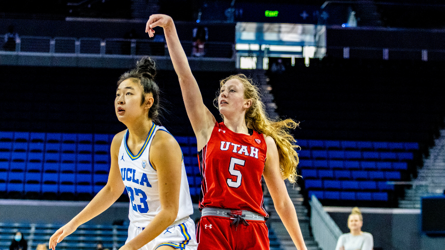 Gianna Kneepkens hold's form after taking a shot against 
UCLA on February 20, 2022. Thanks to Becc...