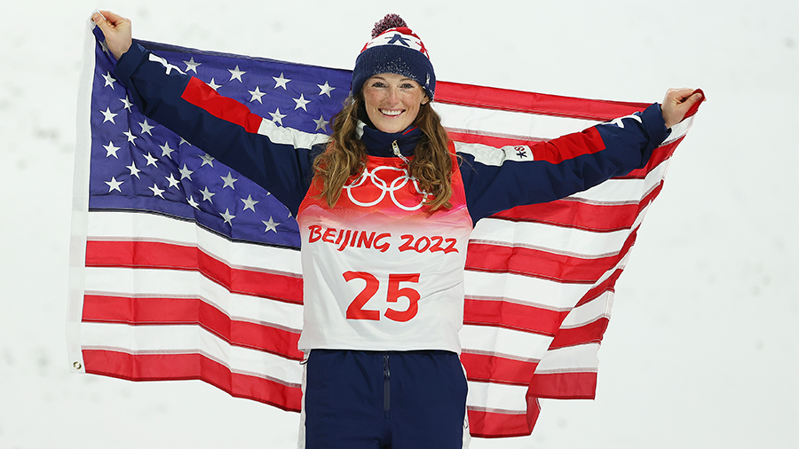 ZHANGJIAKOU, CHINA - FEBRUARY 14: Bronze medalist Megan Nick of Team United States poses during the...