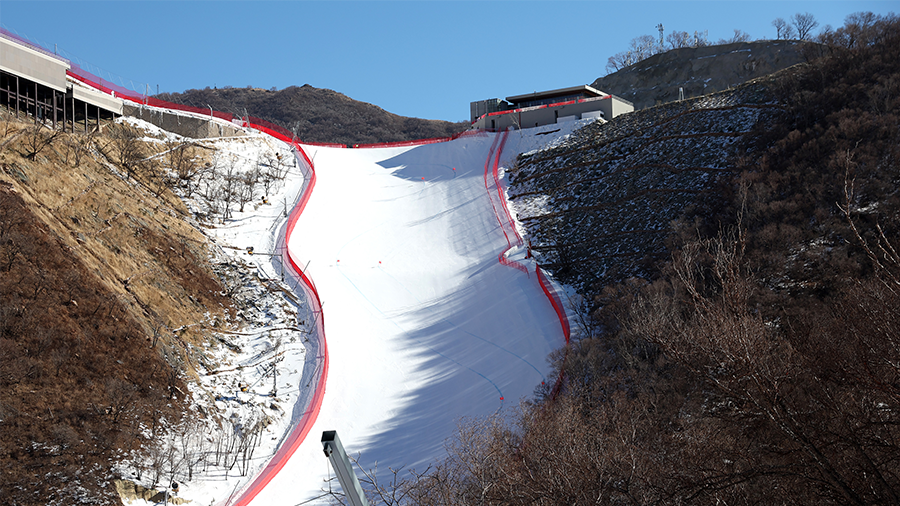 YANQING, CHINA - FEBRUARY 02: General view of the Downhill course ahead of the Beijing 2022 Winter ...