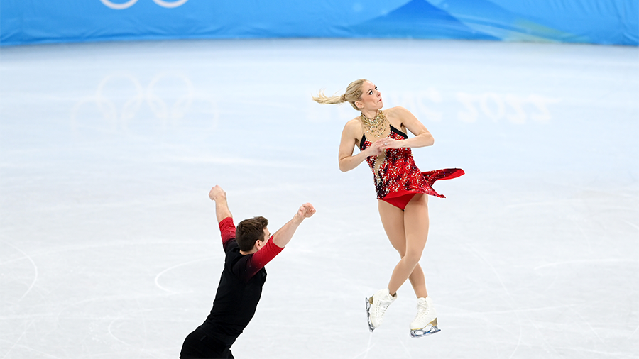 BEIJING, CHINA - FEBRUARY 04: Alexa Knierim and Brandon Frazier of Team United States skate in the ...