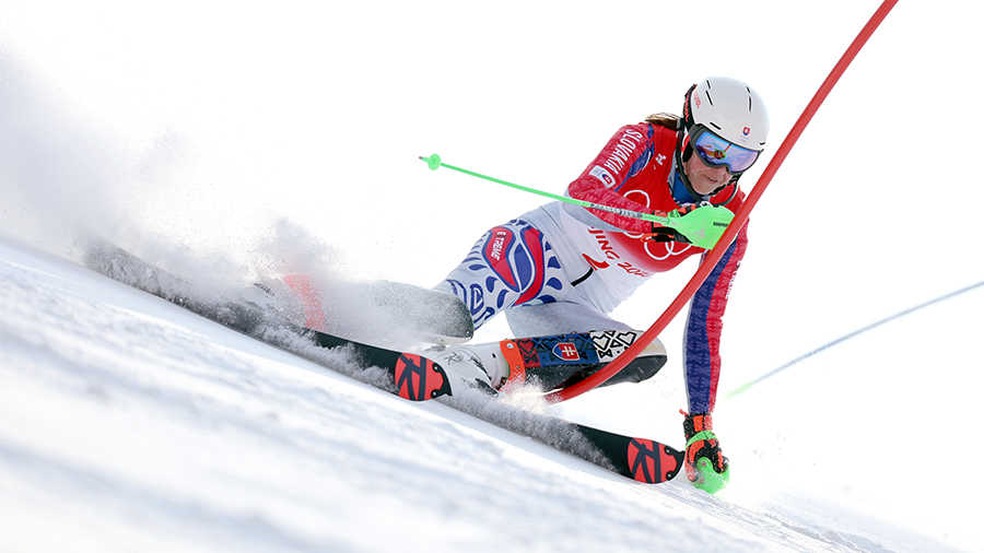 YANQING, CHINA - FEBRUARY 09: Petra Vlhova of Team Slovakia skis during the Women's Slalom Run 1 on...