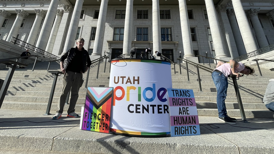 pride sign at utah state capitol...