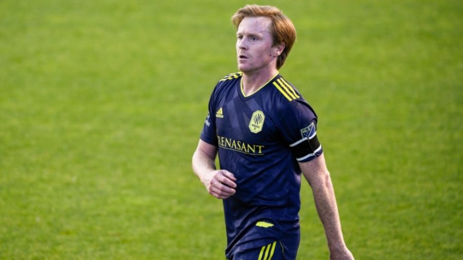 Dax McCarty #6 of Nashville SC looks on during a game against the Real Salt Lake at Rio Tinto Stadi...