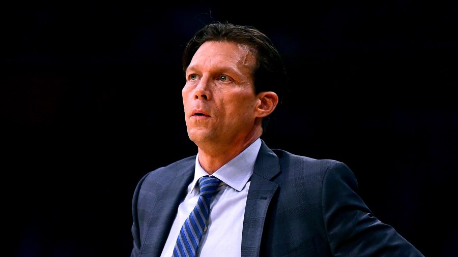 Utah Jazz coach Quin Snyder coaching against the Los Angeles Lakers (Photo by Harry How/Getty Image...