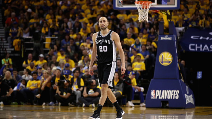 OAKLAND, CA - APRIL 24: Manu Ginobili #20 of the San Antonio Spurs in action against the Golden Sta...