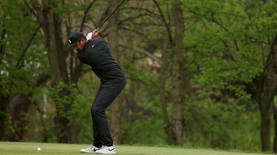 Tony Finau of the United States plays his shot from the 15th tee during the second round of the Wel...
