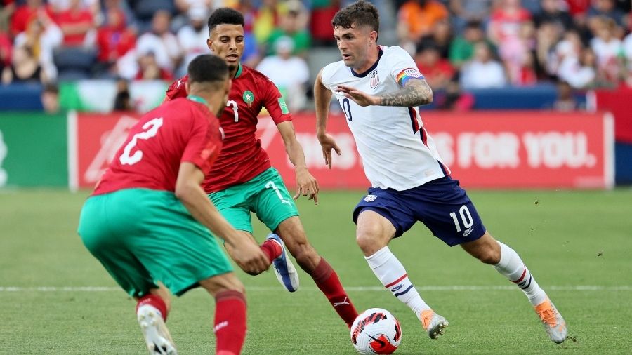 Christian Pulisic #10 of the United States controls the ball against Morocco at TQL Stadium on June...