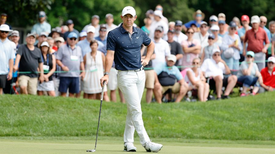 Rory McIlroy of Northern Ireland waits to putt on the seventh green during the second round of Trav...