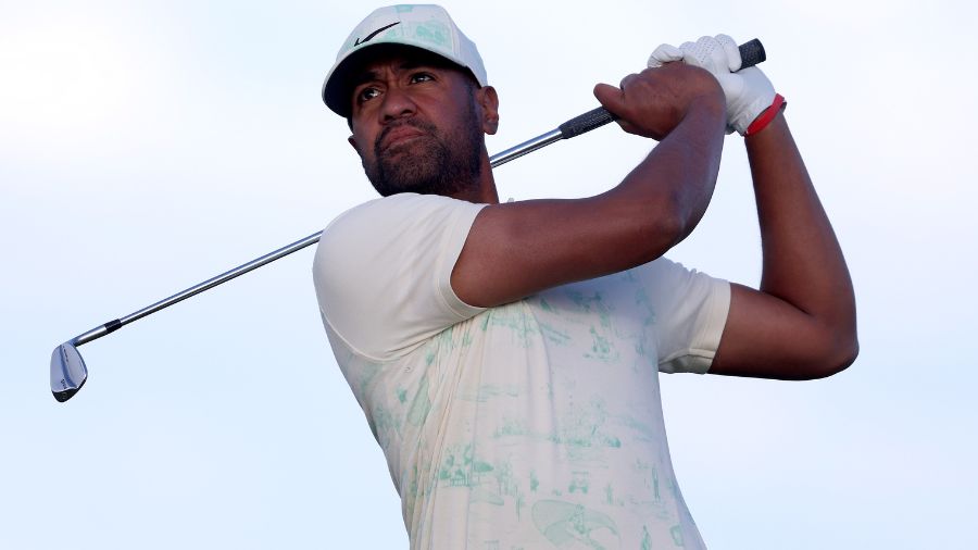 Tony-Finau-Hits-Iron-During-Second-Round-at-150th-Open-Championship...