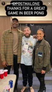 post malone poses with karl malone and kay malone
