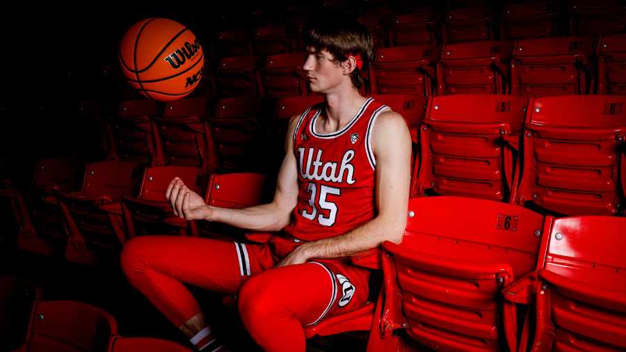 Utah-Center-Branden-Carlson-Models-Red-Throwback-Uniform-NBA-Draft...