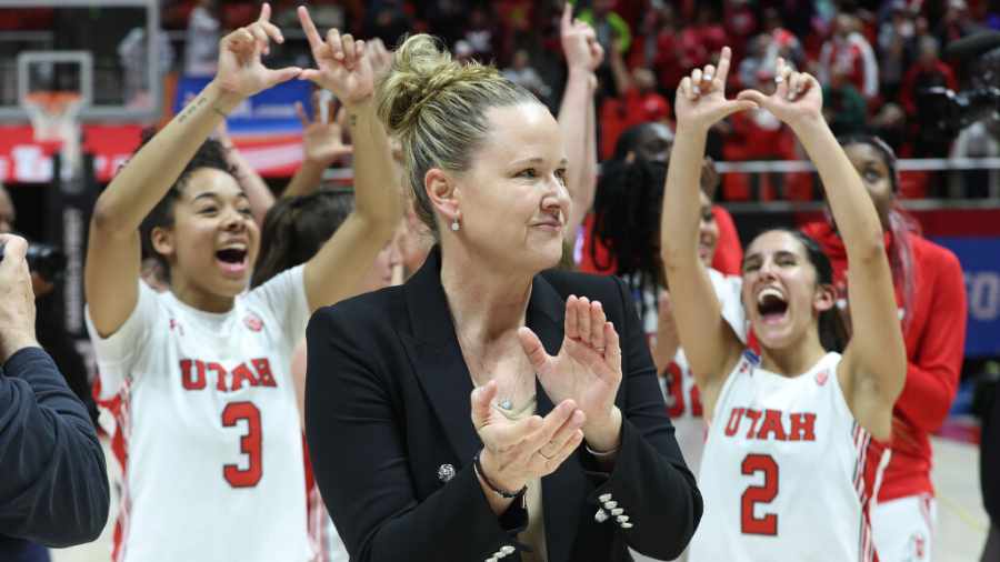 Lynne-Roberts-Celebrates-Utah-Win-Over-Princeton-At-NCAA-Tournament...