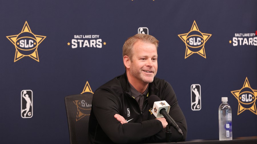 Steve Wojciechowski speaks during a press conference after being introduced as the new Salt Lake Ci...