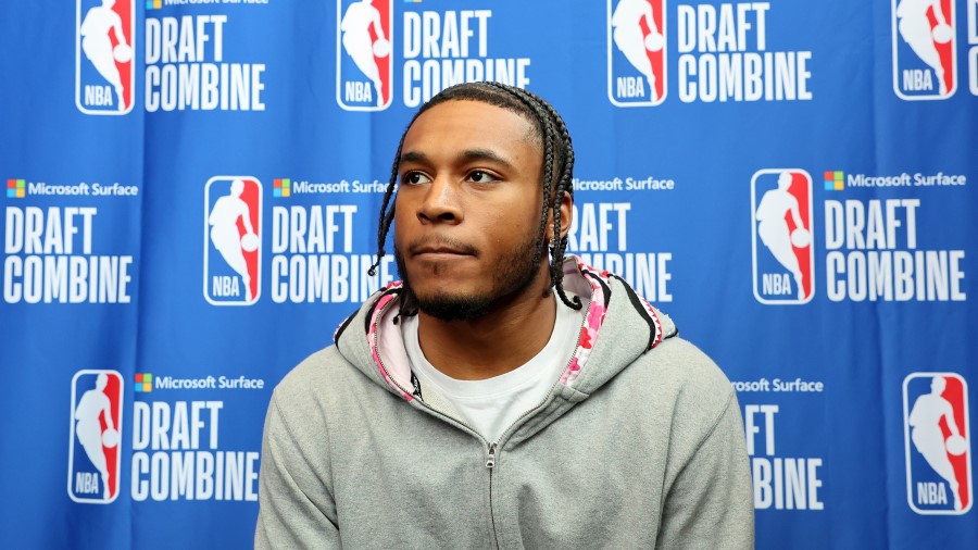 Cam Whitmore speaks with the media during the NBA Draft Combine...