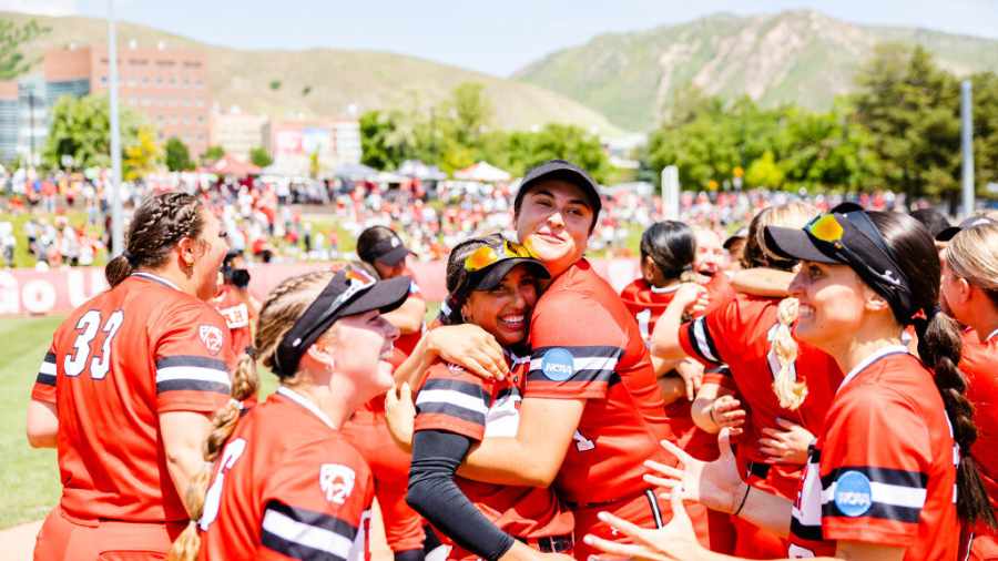 Utah-Softball-Hugs-During-NCAA-Tournament-Game...