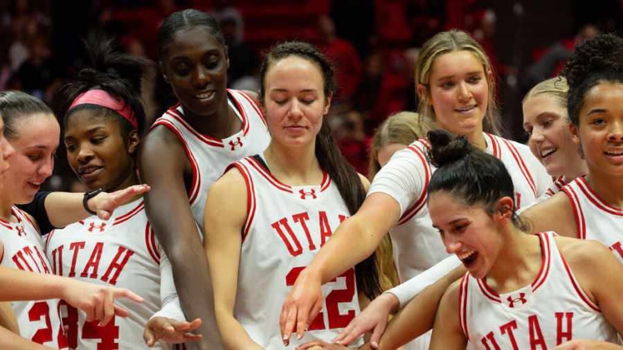 utah-womens-basketball-celebrates-win-at-huntsman-center-2024