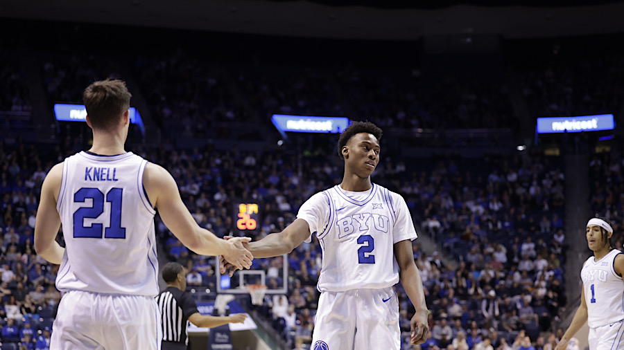 Trevin Knell and Jaxson Robinson celebrate in the win against UCF....