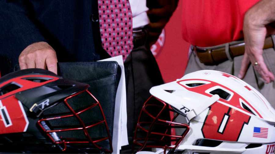 utah-lacrosse-helmets-during-first-program-introductory-press-conference...