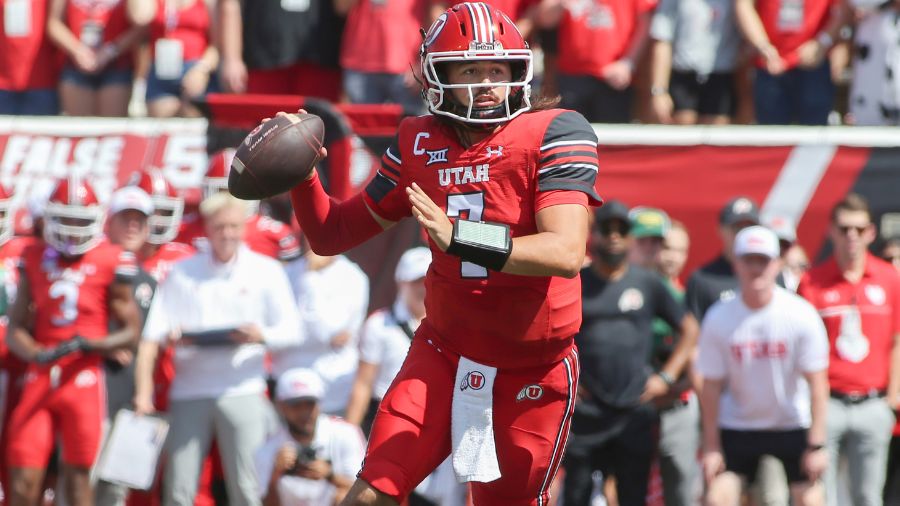 SALT LAKE CITY, UT - SEPTEMBER 7: Cameron Rising #7 of the Utah Utes sets to throw a pass aginst th...